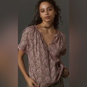 Velvet By Graham & Spencer Top Blouse Marian Rose Olive Green Size XS V-neck